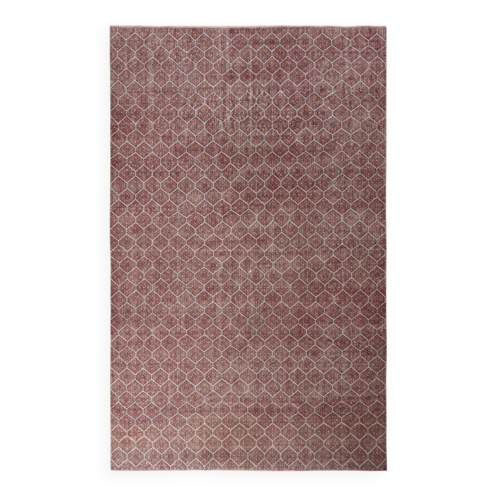 Hand-knotted Vintage Turkish Red Wool Area Rug with Floral Design for Home and Office Decor