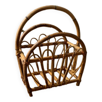 Vintage bamboo and rattan magazine rack