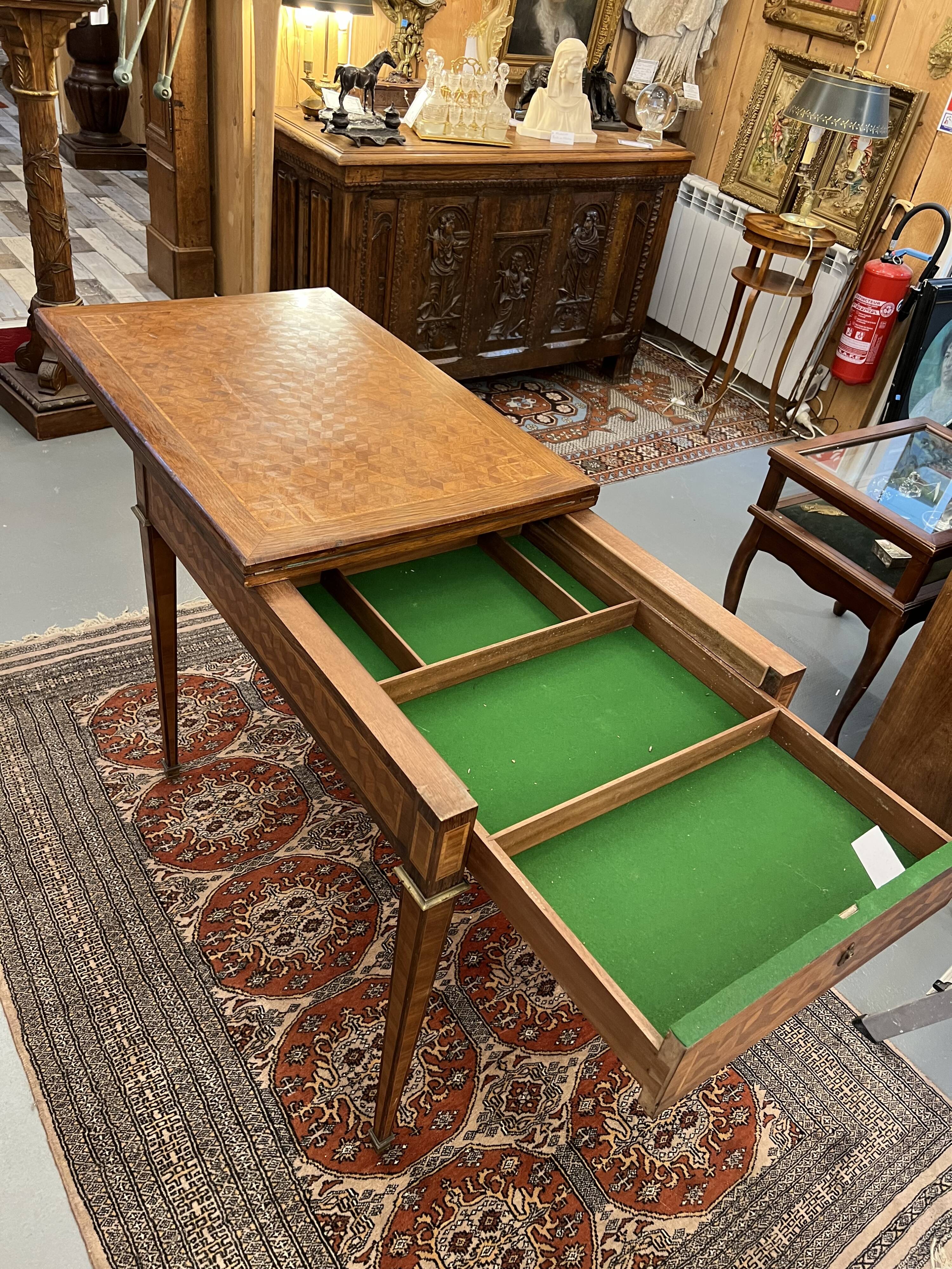 Old game table, has system, length 180 cm, directoire style