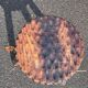 Brutalist low tripod wooden stool
