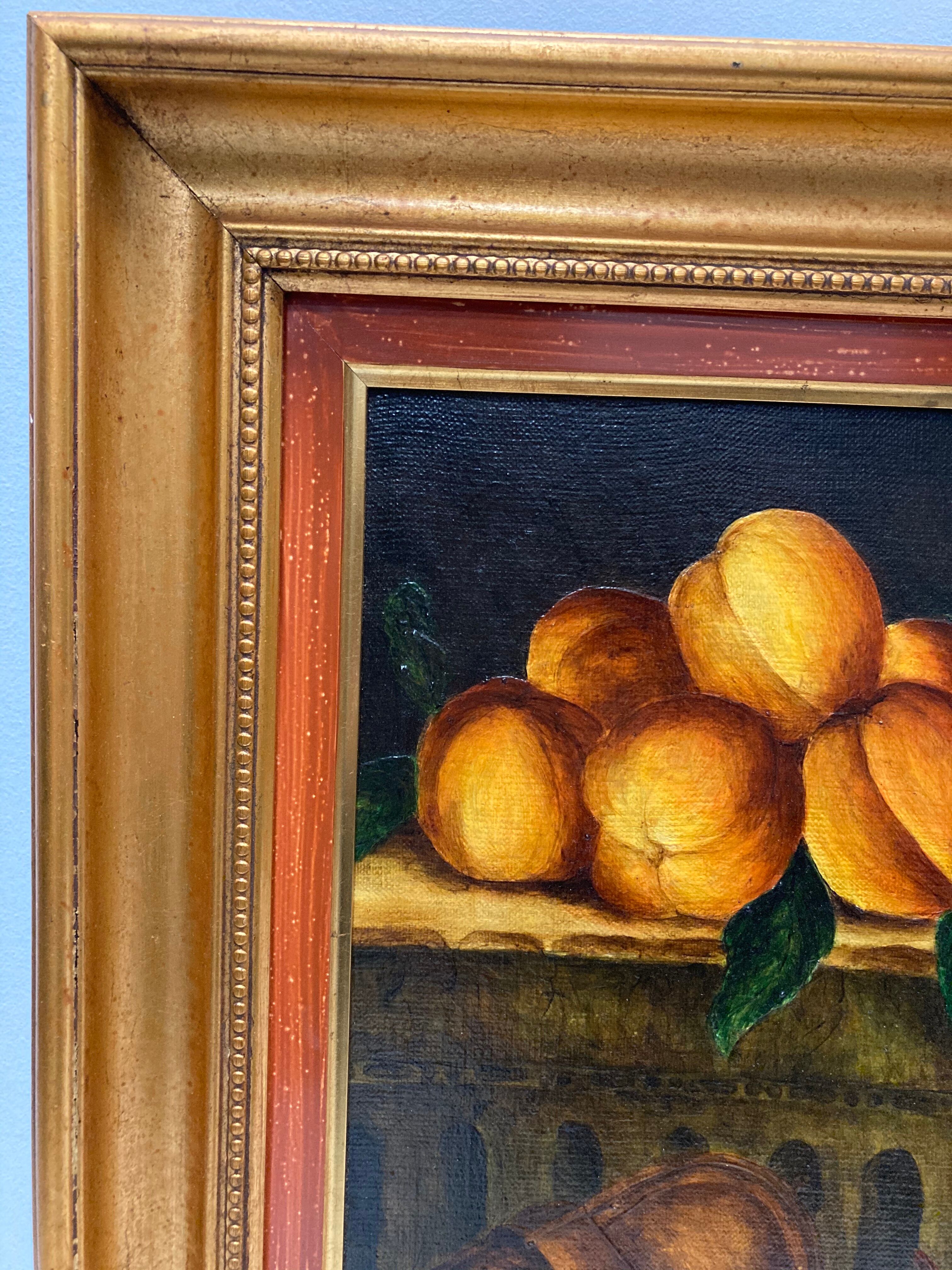 Framed paint with peaches, pears and pheasants