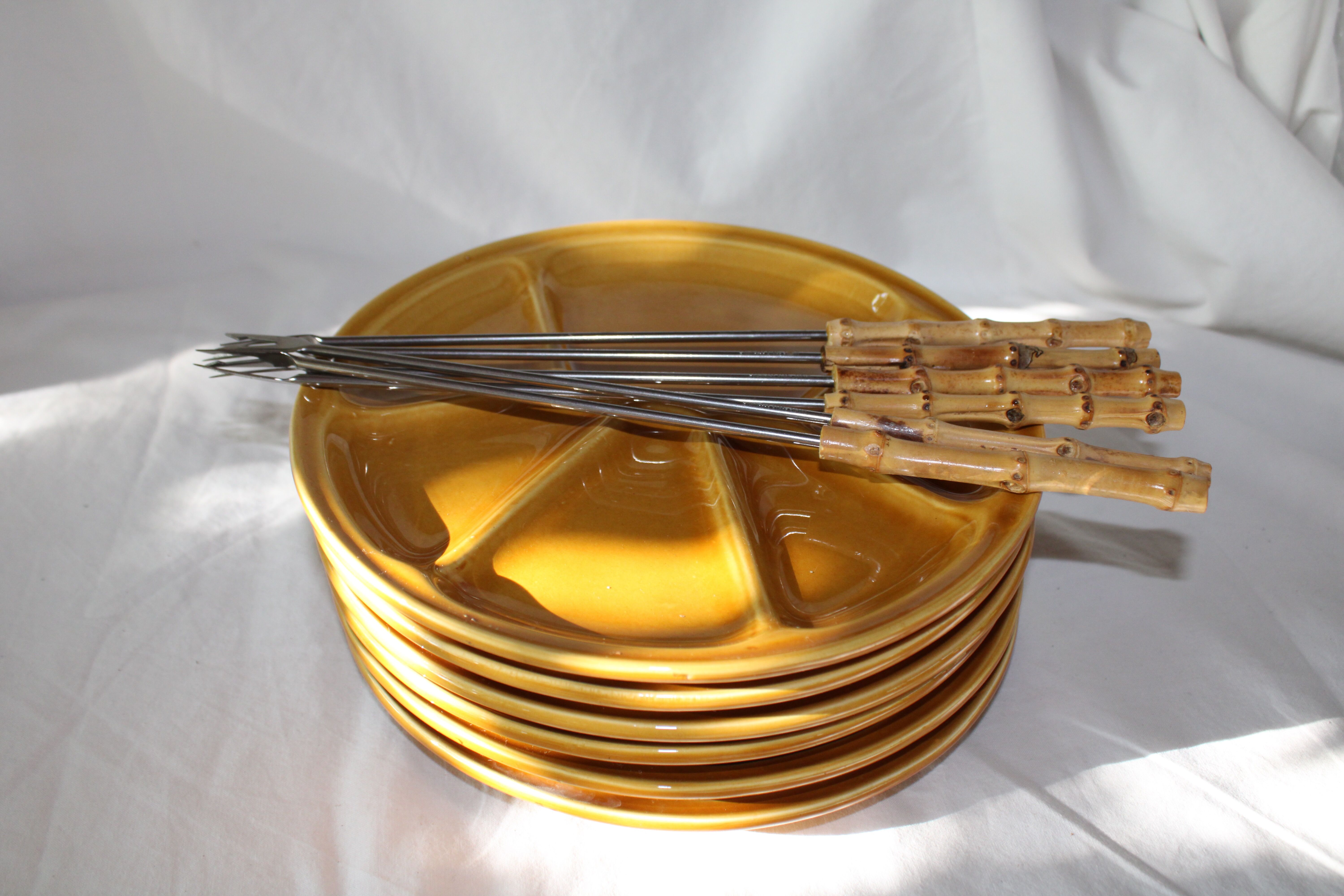 Gien France vintage fondue plates set - forks