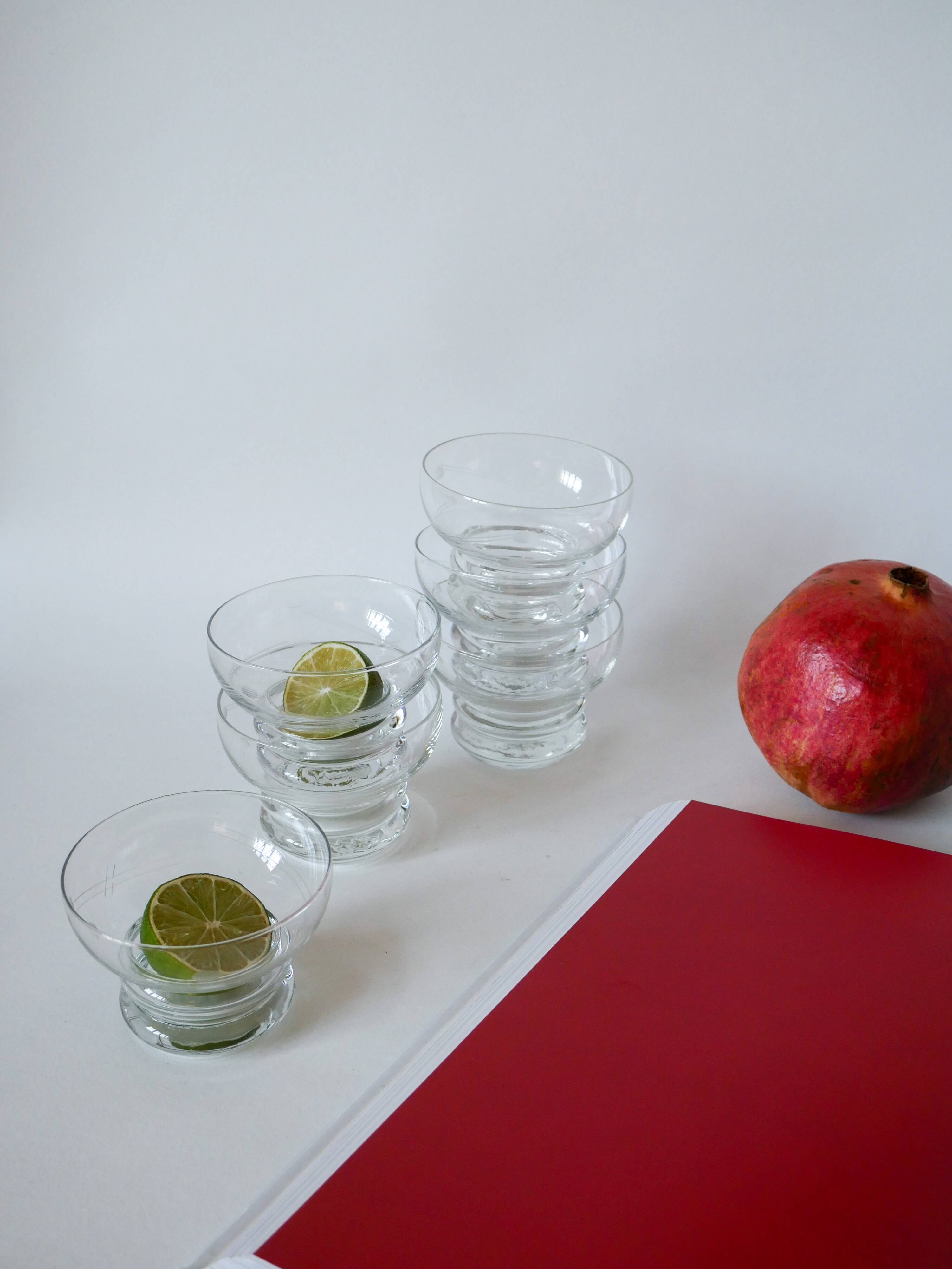 Set of 6 engraved crystal champagne glasses 1960