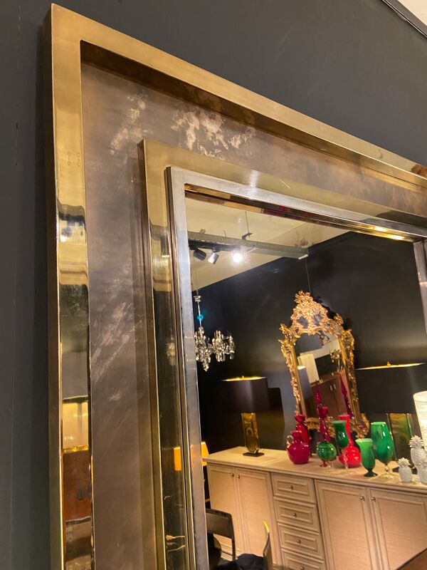 Miroir Belgo Chrom XXL laiton étain chrome et miroir bronze 130x130cm