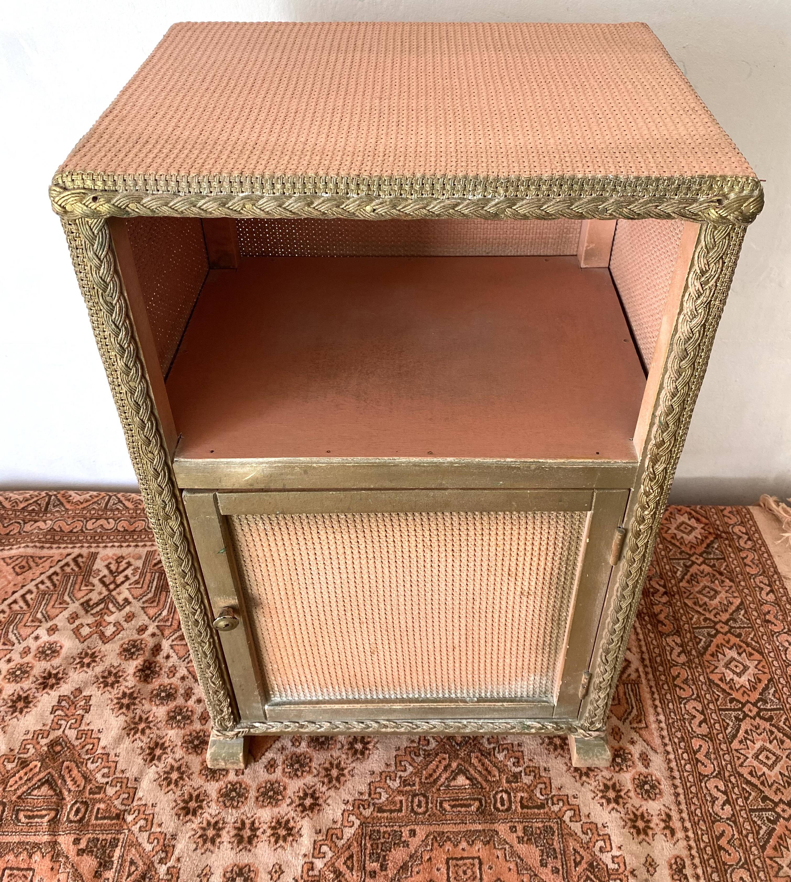 60s pink and gold Lloyd loom bedside table