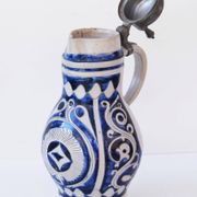 Pichet allemand émaillé Westerwald Biedermeir du XIXe siècle 2,5 L
