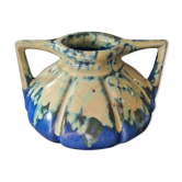 Two-tone blue and beige ceramic vase signed alpho alphonse mouton