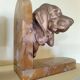 Paire de serres livres têtes de chiens en régule sur plaque de marbre, signé Lecourtier - sculptures