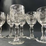 Suite de 6 verres à liqueur ou à porto en verre XIXe gravé à l'aiguille