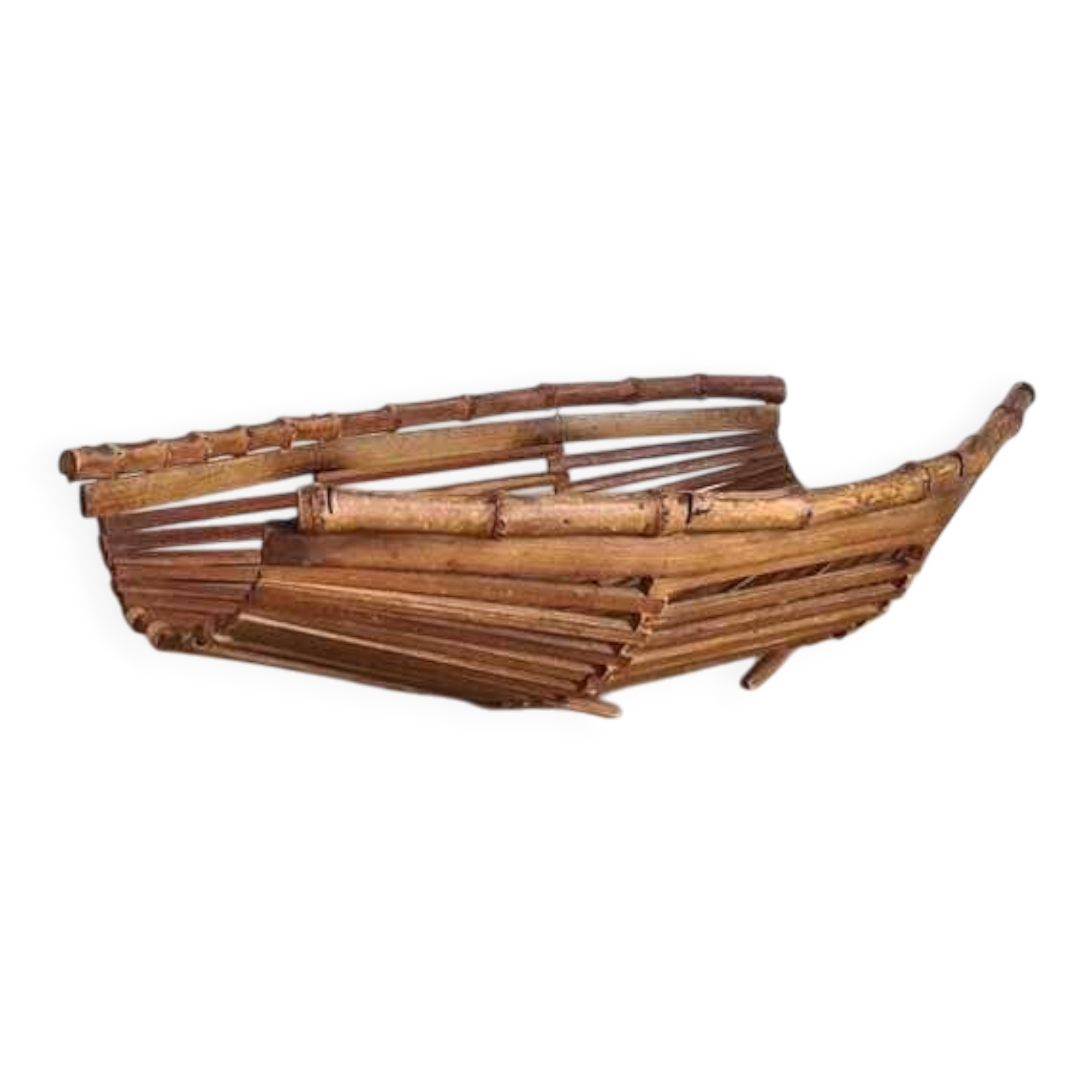 Vintage French bamboo boat basket | Rustic decor
