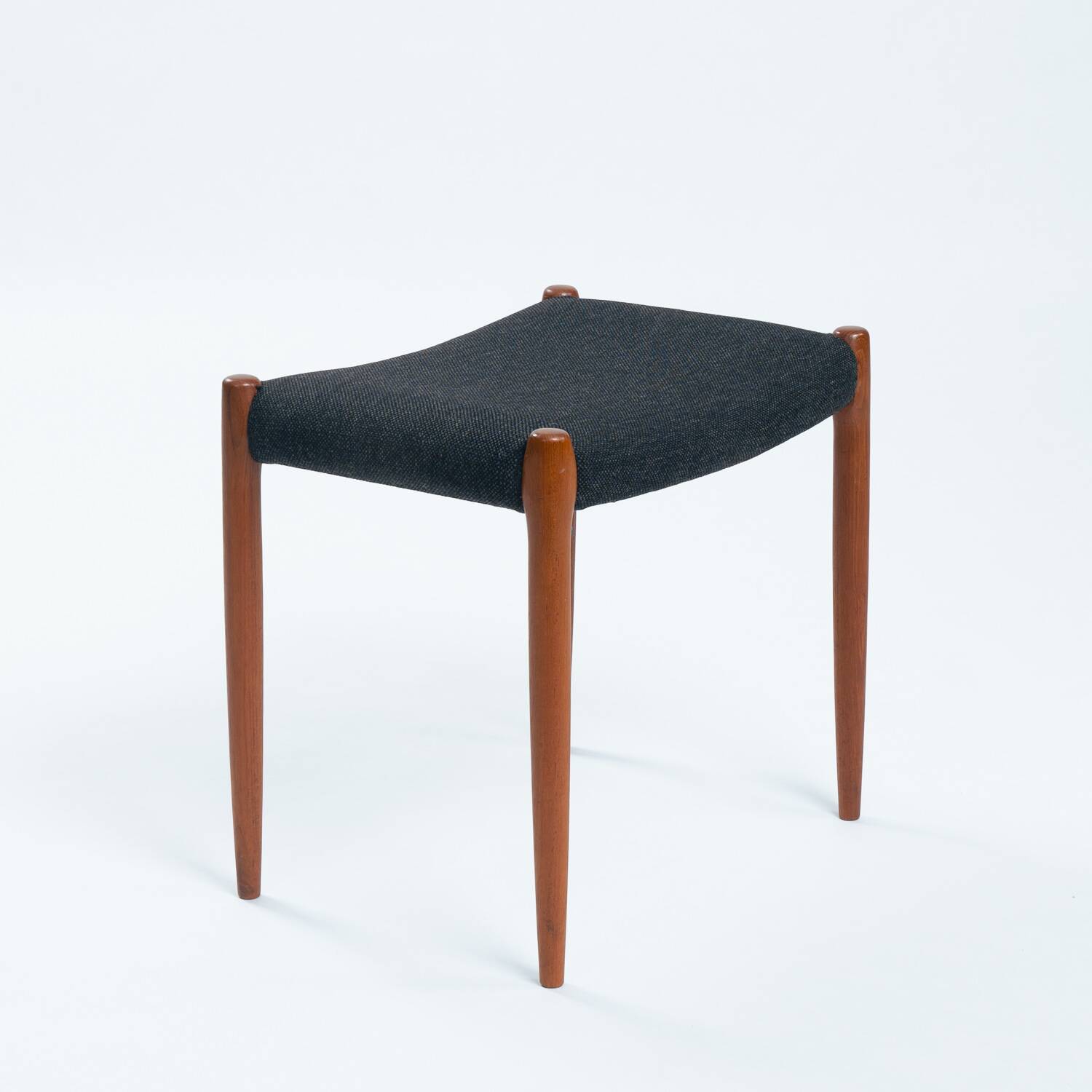 Niel O Moller teak stool 80a with black wool fabric, Denmark, 1960s