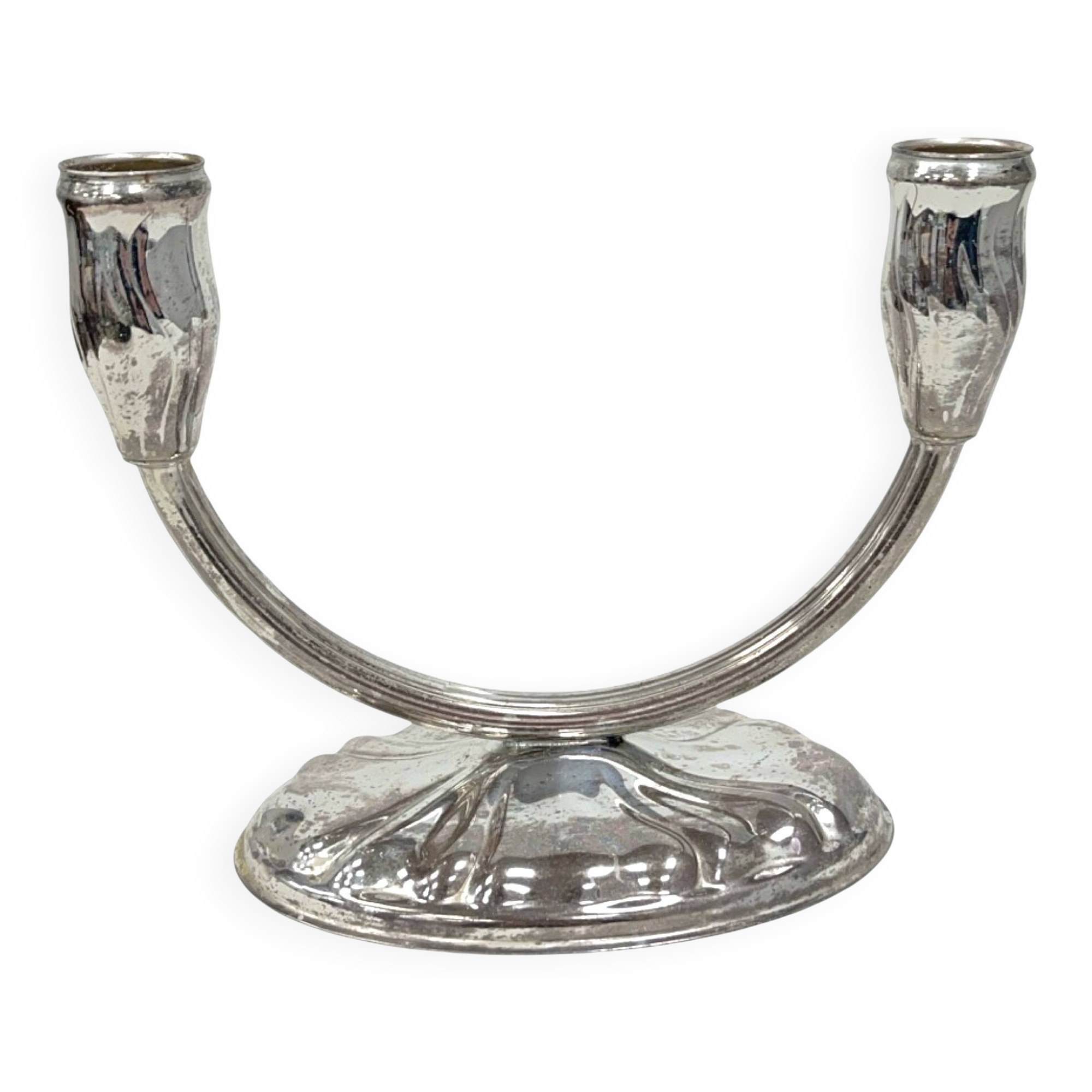 Art Deco two-arm candlestick, silver-plated, 1920s/1930s.