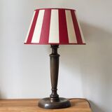 Wooden table lamp and striped lampshade