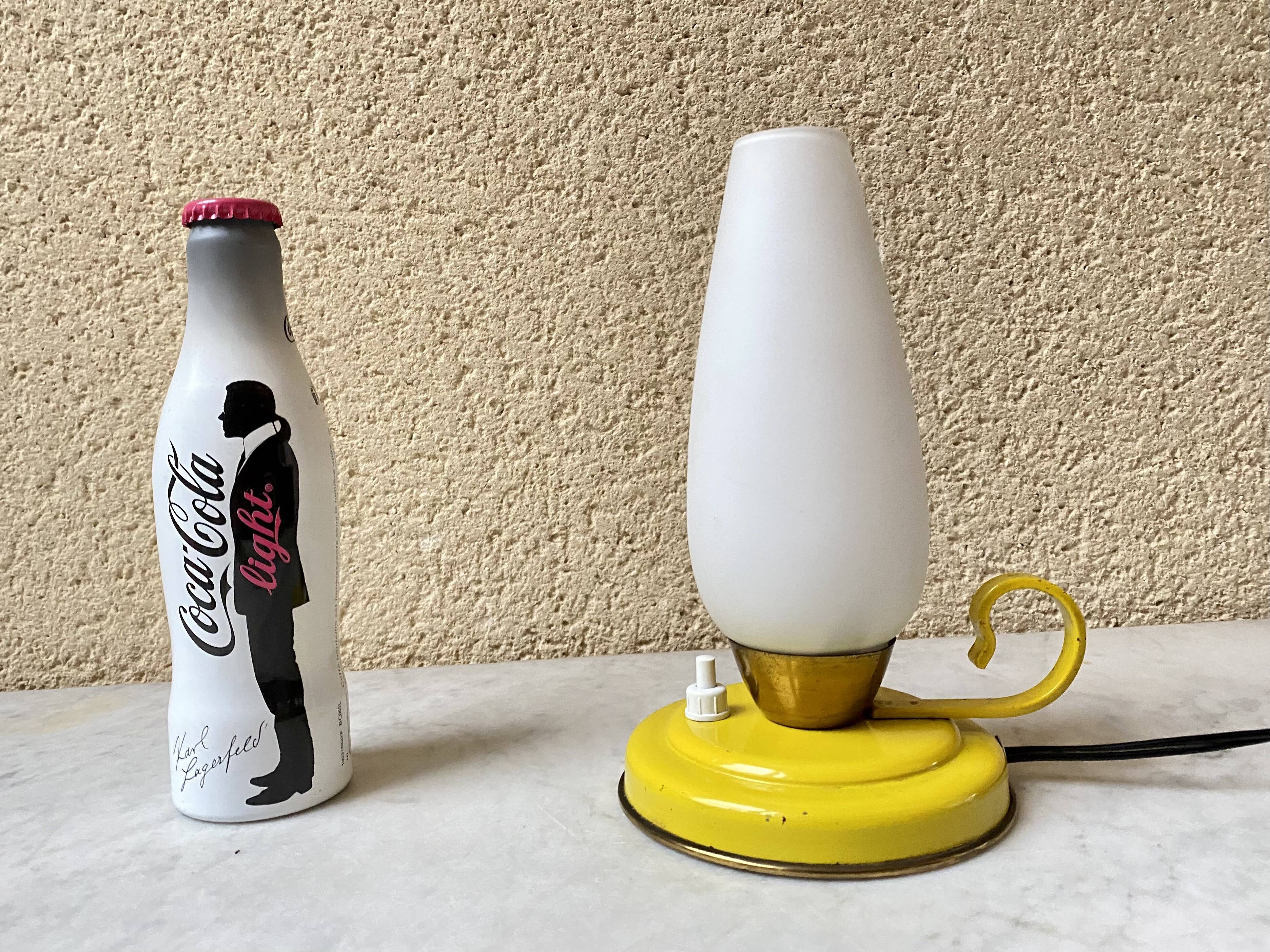 Bedside lamp vintage 60s tole enamelled opaline glass