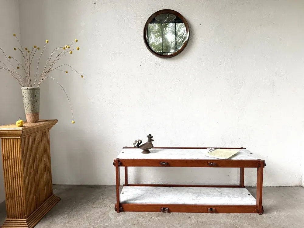 Italian modernist shelf in teak and Carrara marble, 1950s