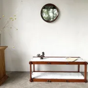 Italian modernist shelf in teak and Carrara marble, 1950s