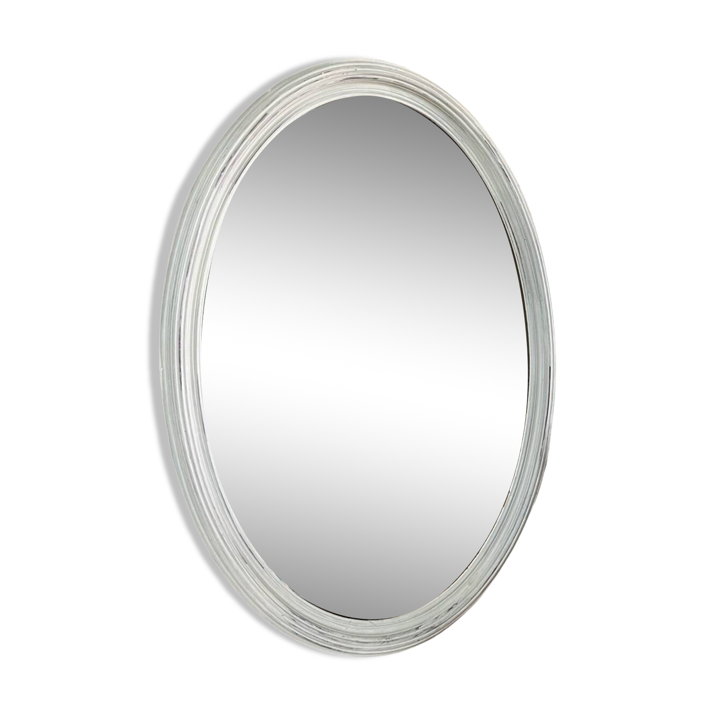 White patinated oval mirror