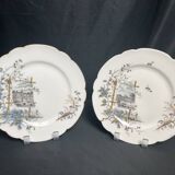 Pair of Hache Jullien plates, fine earthenware, castle decor, early 20th century