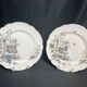 Pair of Hache Jullien plates, fine earthenware, castle decor, early 20th century