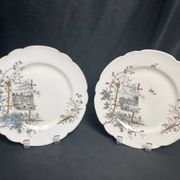 Pair of Hache Jullien plates, fine earthenware, castle decor, early 20th century