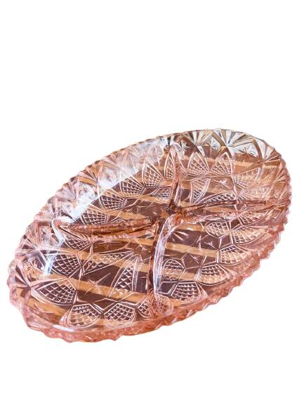 Vintage pink glass compartmentalized dish