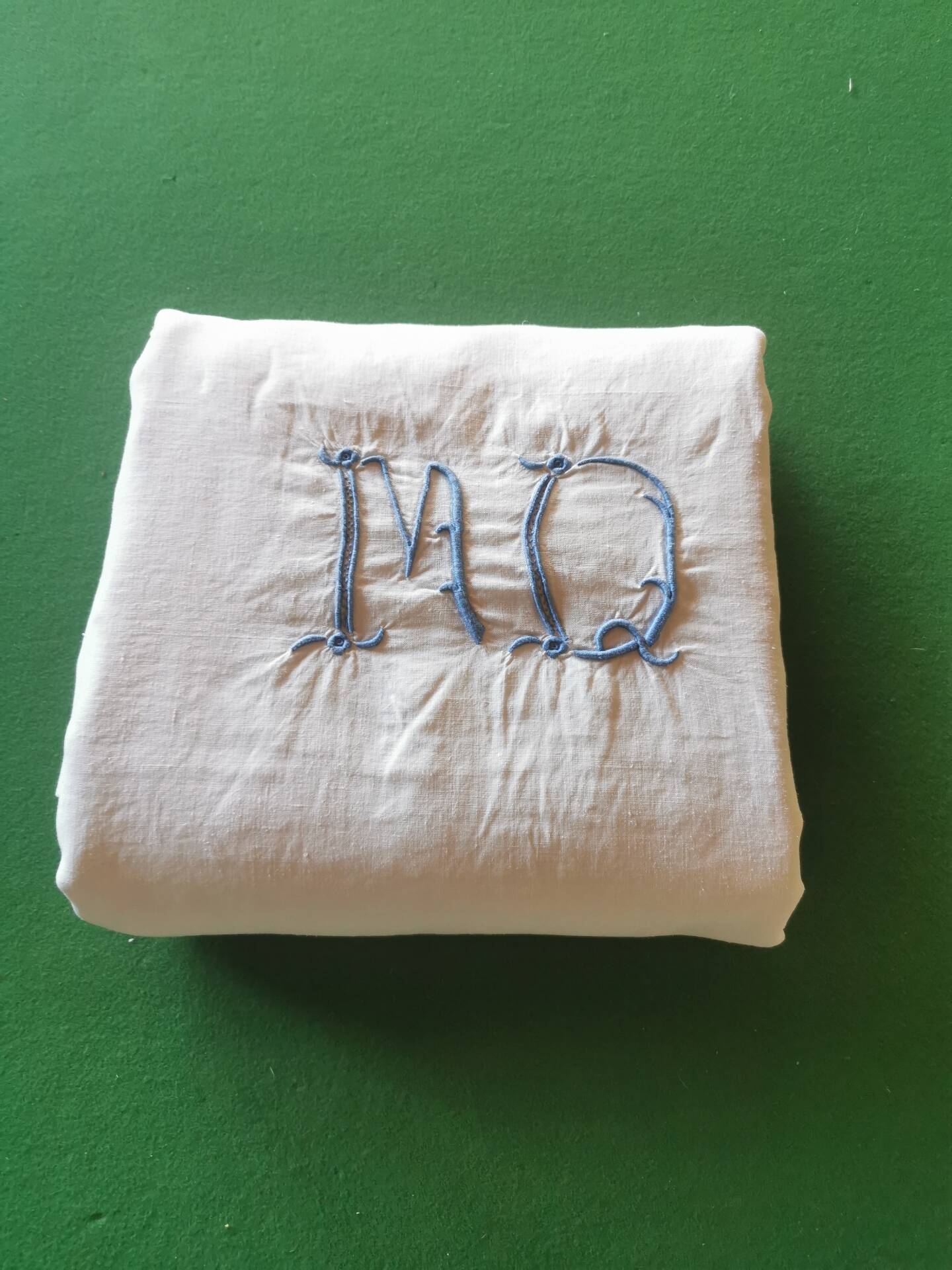 Drap ancien en lin monogrammé 3,20x2,30 m
