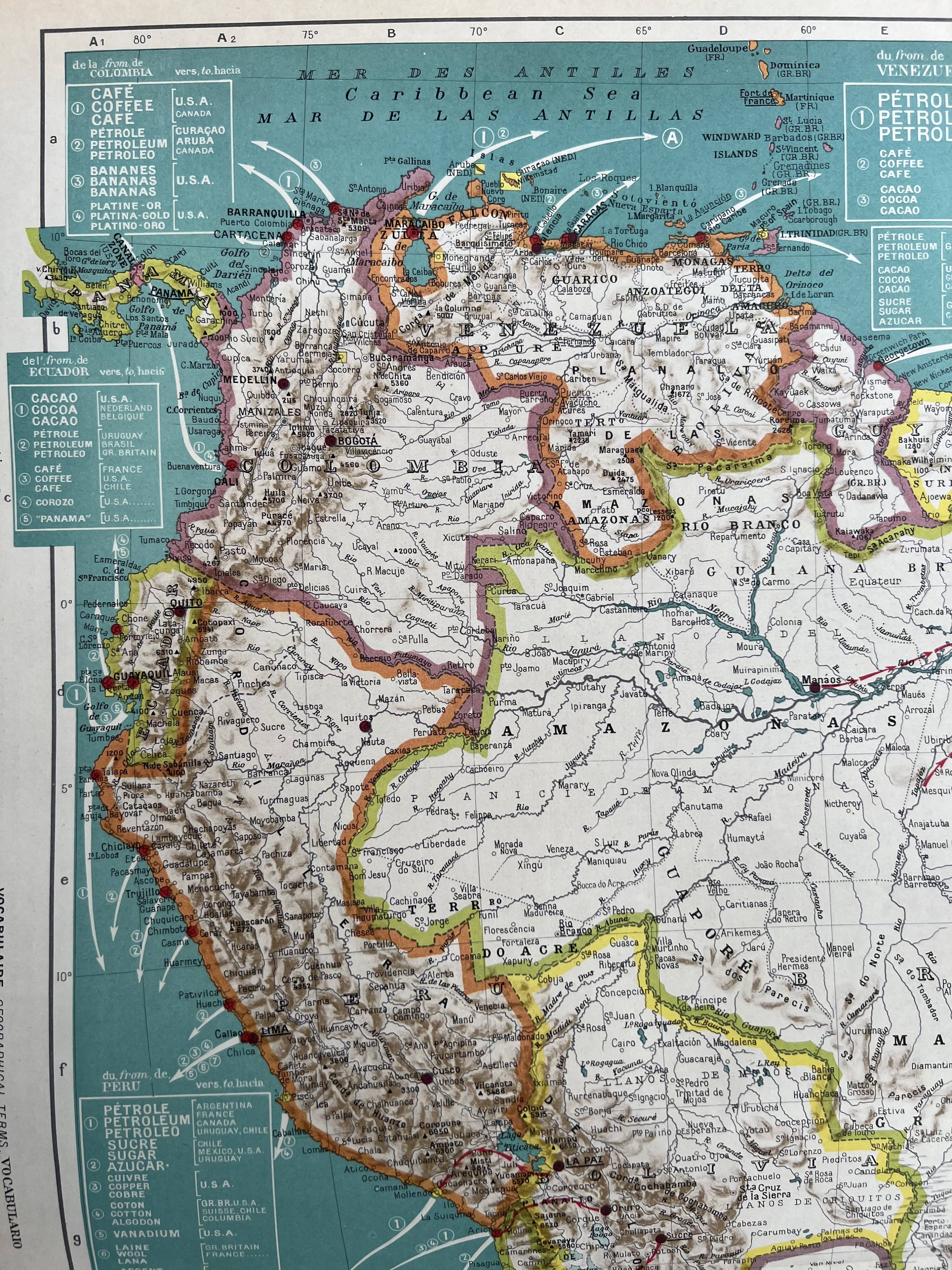 Old map of South America — Trade routes | Brazil, Argentina