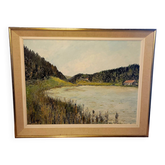 Jean-Claude Gimazane - Realistic 20th century French school - Oil on canvas - Lake Lamoura