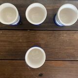 Set of 4 antique delft egg cups, white ceramic with blue vinta decor