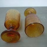 2 amber glass foot glasses