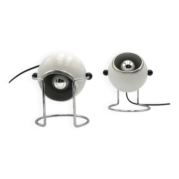 Pair of Rare Targetti Eyeball Lamps in White and Chrome, Italy, 1970s