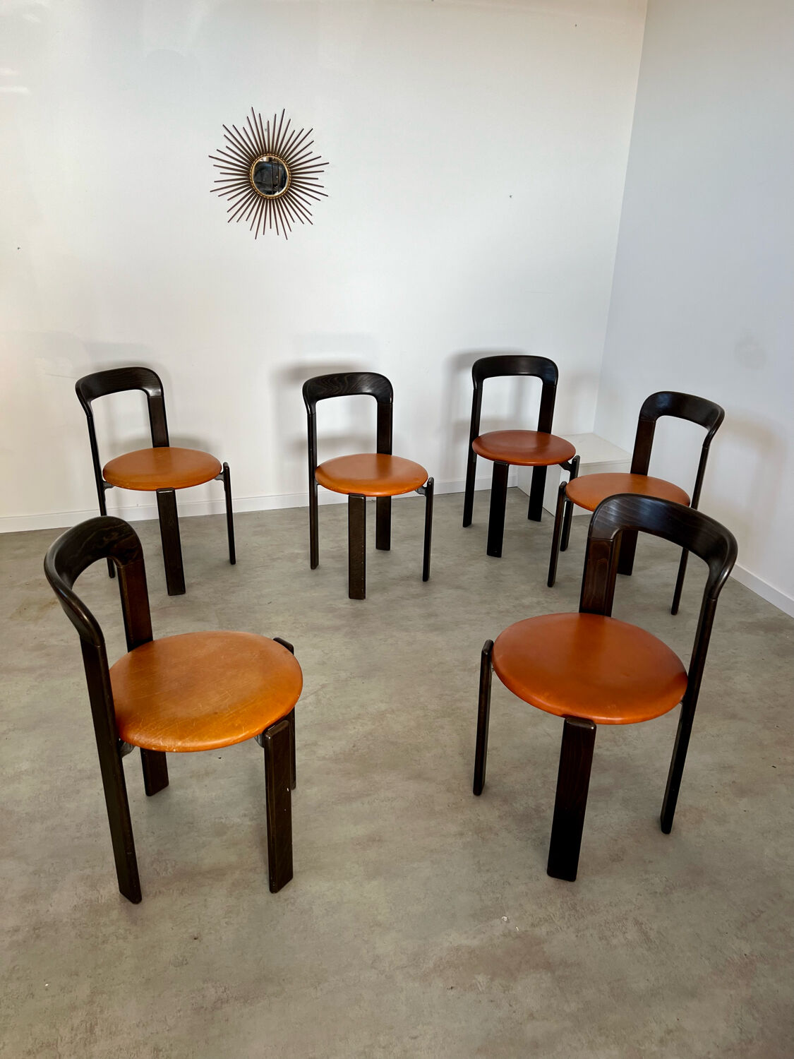 6 wooden chairs and imitation leather design Bruno Rey for Dietiker vintage year 60