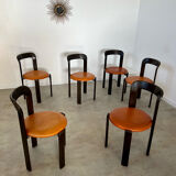 6 wooden chairs and imitation leather design Bruno Rey for Dietiker vintage year 60