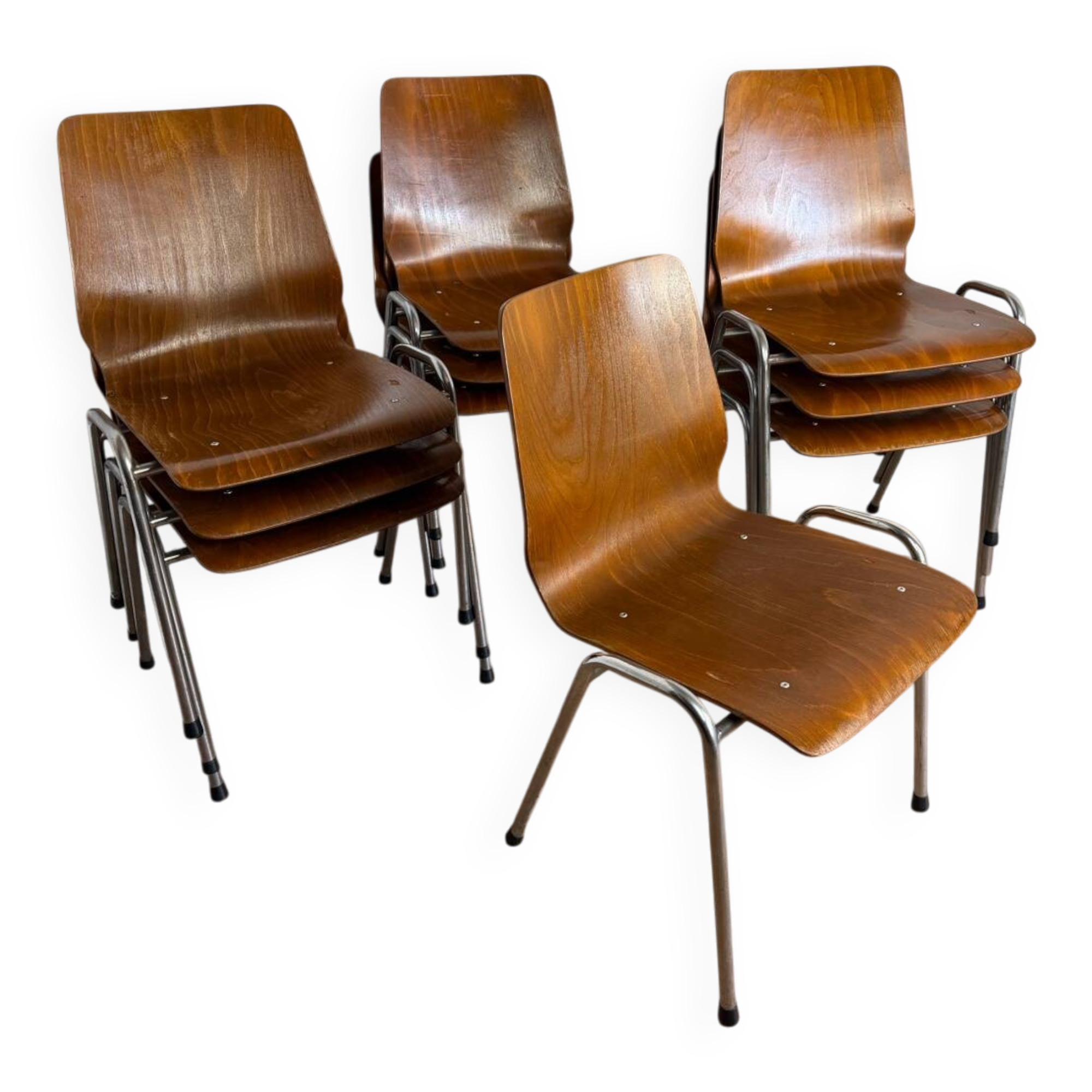 Vintage Pagholz stacking chairs in wood and metal