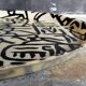 Vintage fiberglass tray with graphic patterns