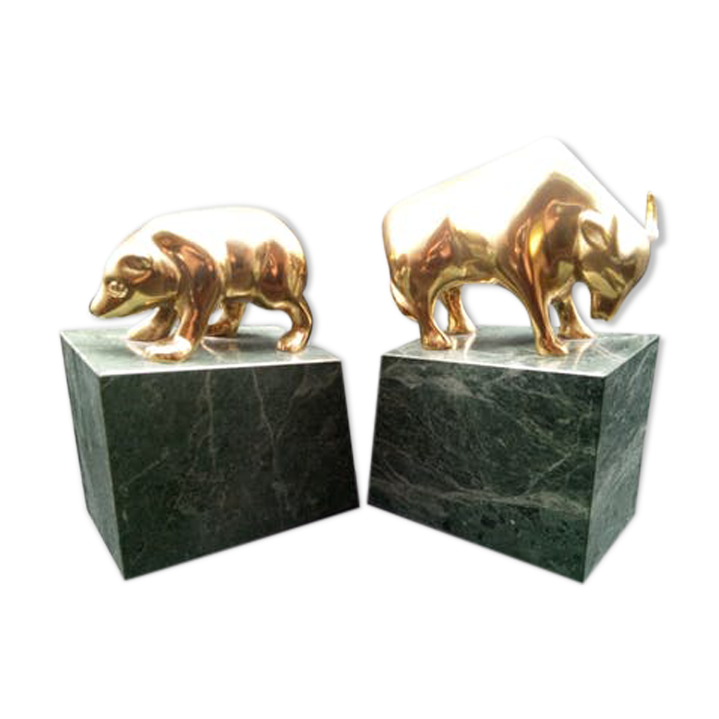 Pair of greenhouse book in bronze and marble "bear and bull"