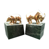 Pair of greenhouse book in bronze and marble "bear and bull"