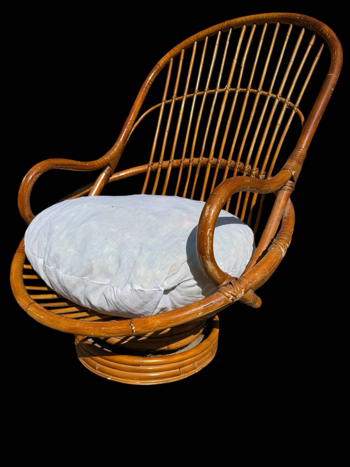 70s rattan and bamboo swivel chair