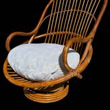 70s rattan and bamboo swivel chair