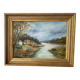 Large painting of a house by the water.