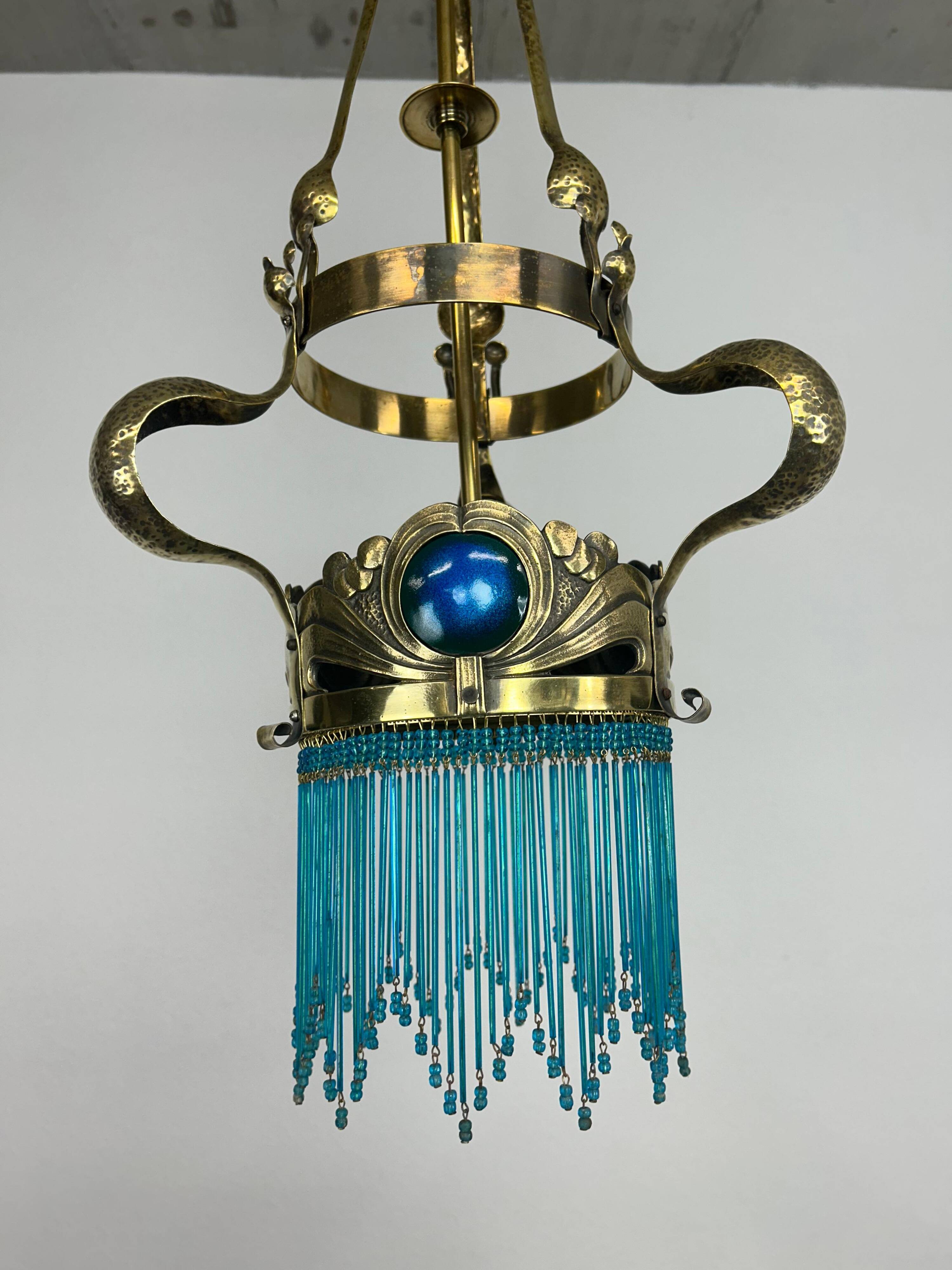 Brass Jugendstil chandelier by Koloman Moser