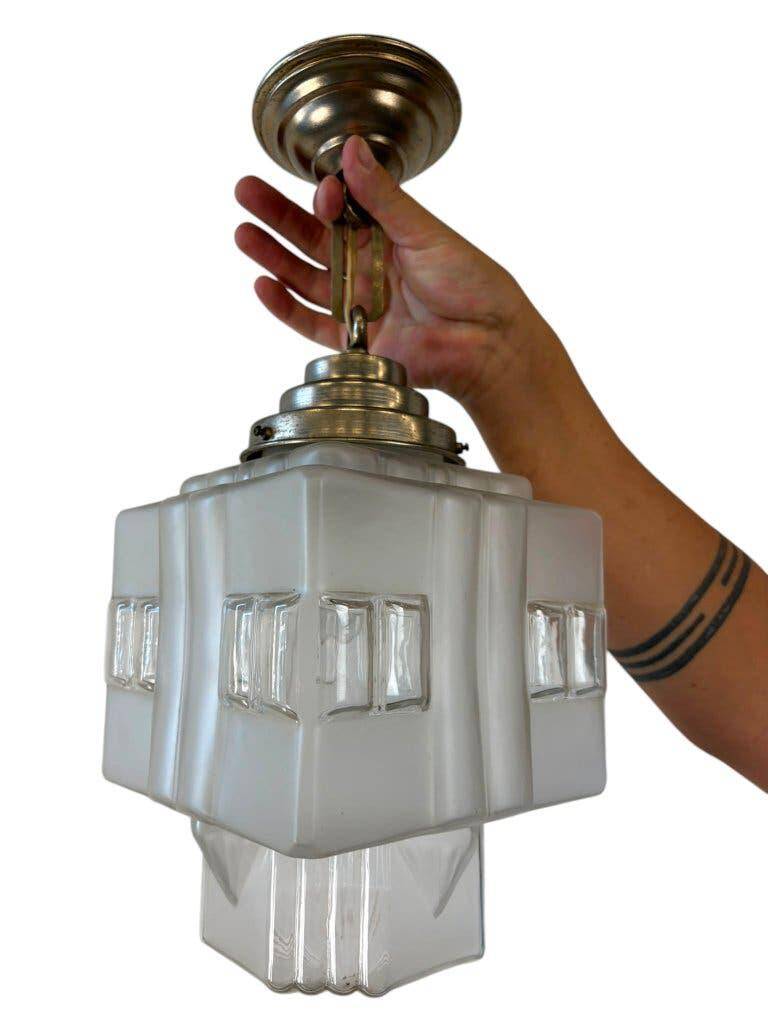Vintage Art Deco glass pendant / skyscraper chandelier