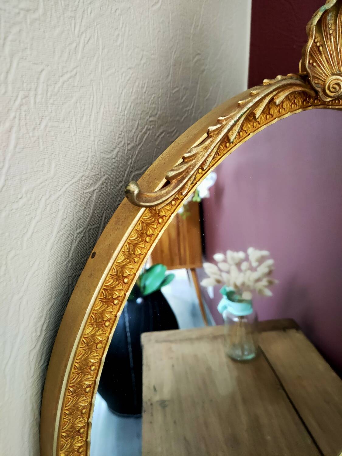Large round gold metal mirror