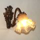 Pair French Antique Brass Greenman Single Wall Lights White Frilled Shade 4572