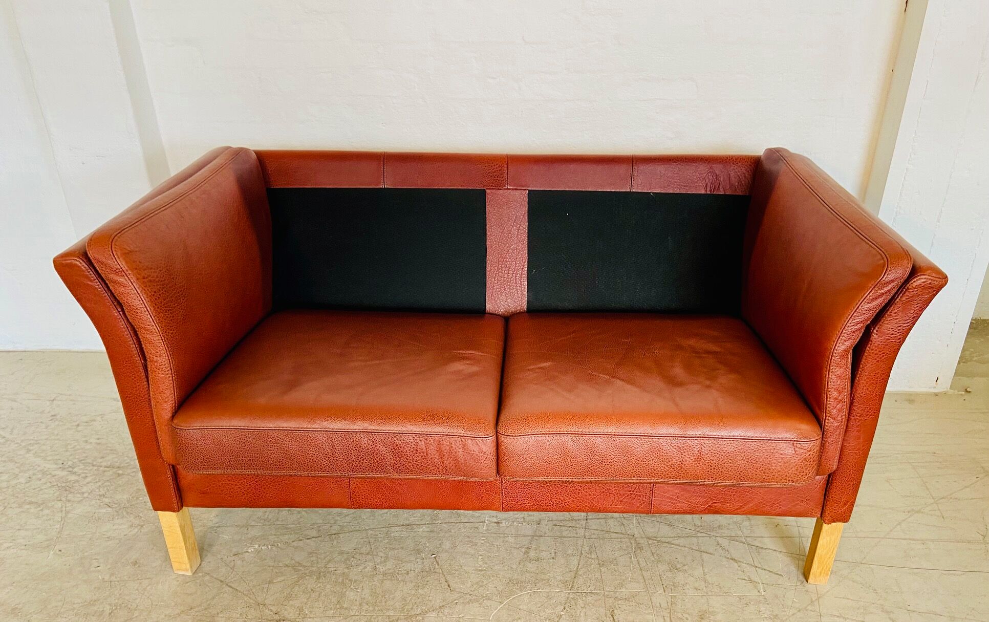 Canapé vintage danois rétro Skalma pour 2 personnes en cuir cognac