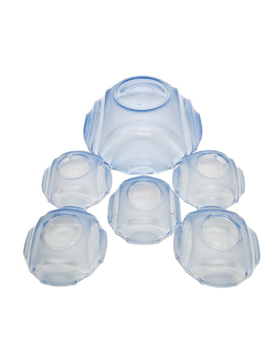 Art Deco uranium dessert service from Niemen Glassworks, Poland, 1930s, set of 6