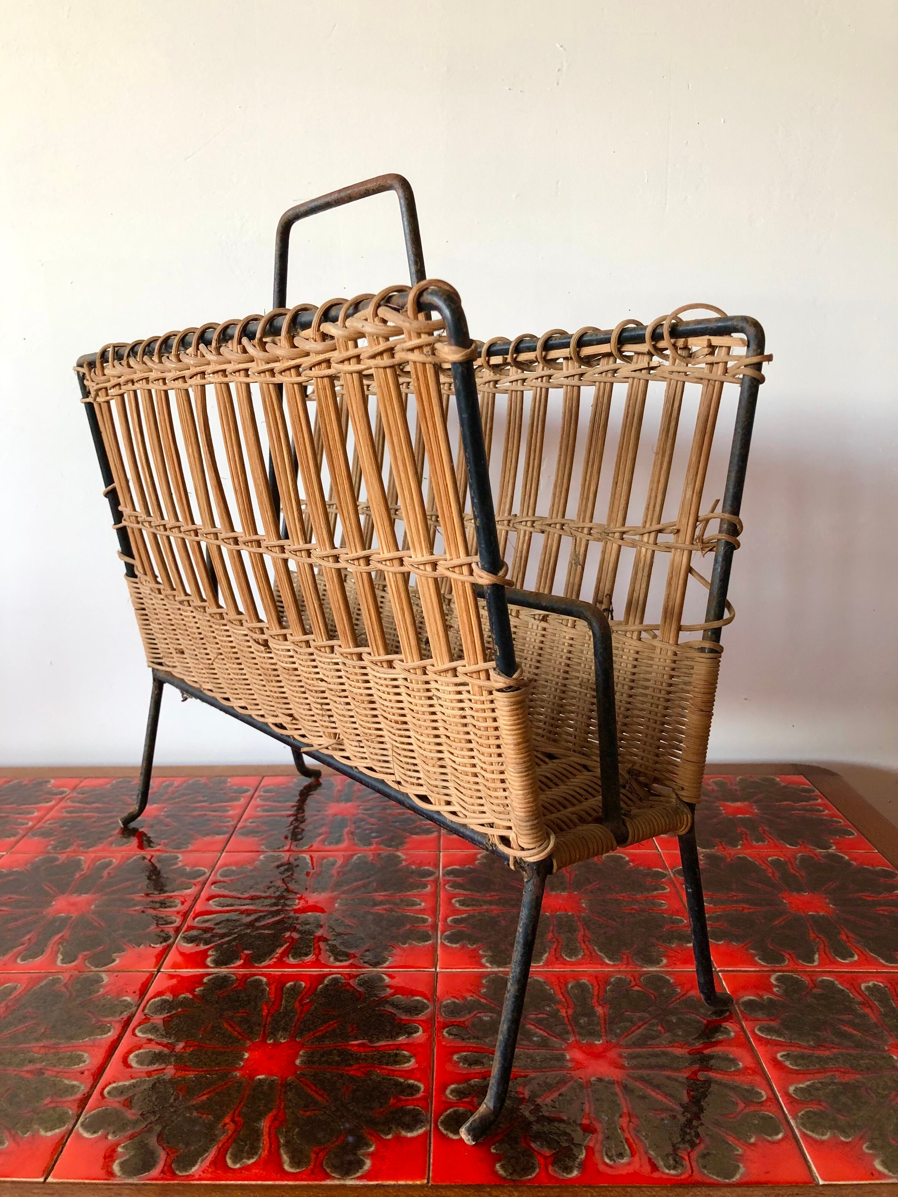 Vintage rattan magazine holder