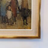 Mid-Century Modern Swedish "Assemble", Vintage Figurative Oil Painting, Framed