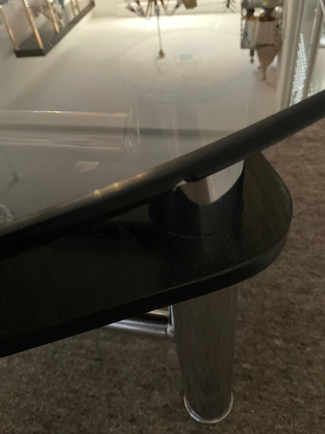 Vintage 1980s coffee table in smoked glass and chrome metal