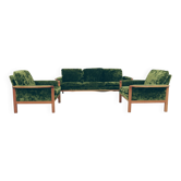 Ensemble de canapé vintage et fauteuils en velours olive profond, design par Knut Seater.